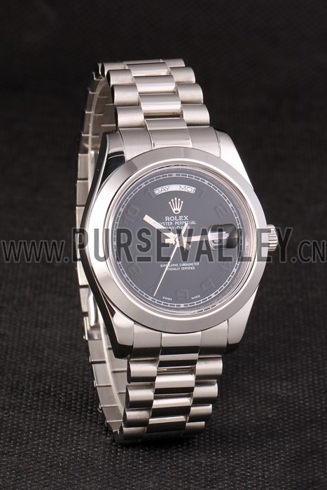 Swiss Rolex Daydate Stainless Steel Bracelet Black Dial 80294