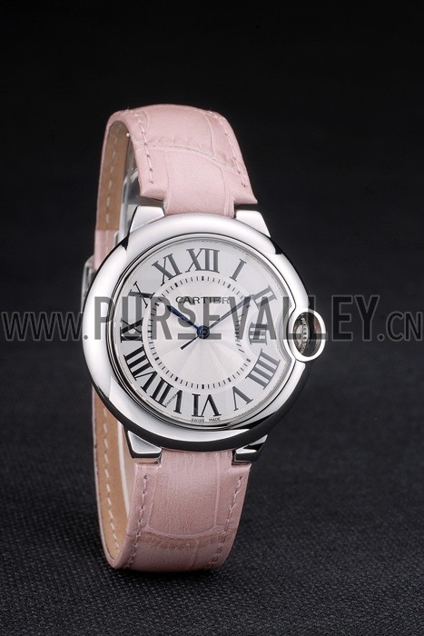 Cartier Ballon Bleu 38mm White Dial Stainless Steel Case Pink Leather Bracelet
