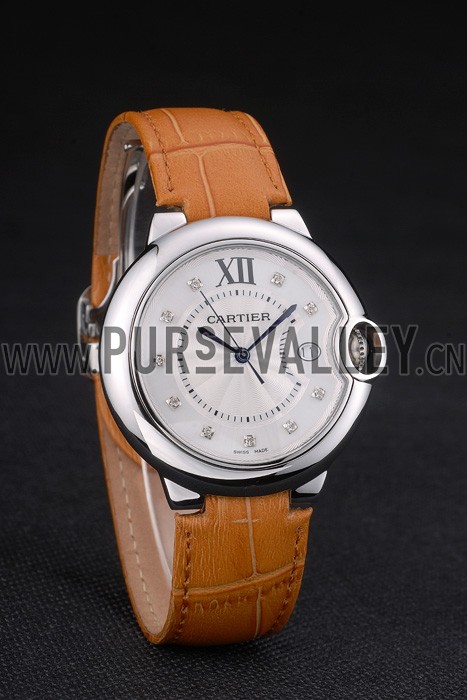Cartier Ballon Bleu 42mm White Dial Stainless Steel Case Light Brown Leather Bracelet