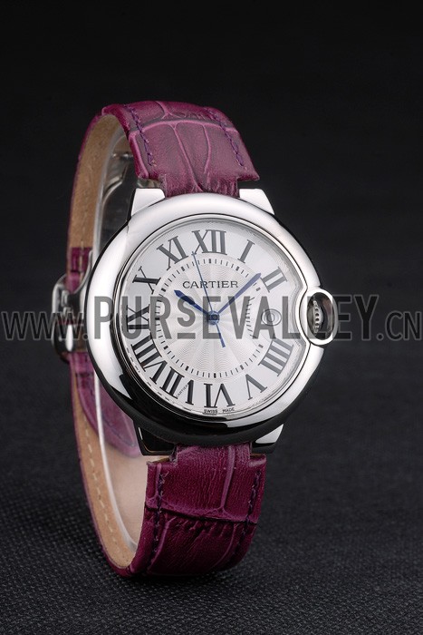 Cartier Ballon Bleu 38mm White Dial Stainless Steel Case Purple Leather Bracelet