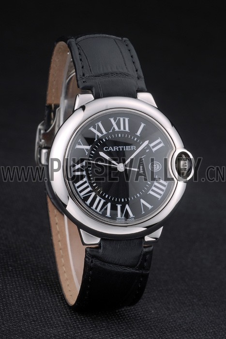 Cartier Ballon Bleu 38mm Black Dial Stainless Steel Case Black Leather Bracelet