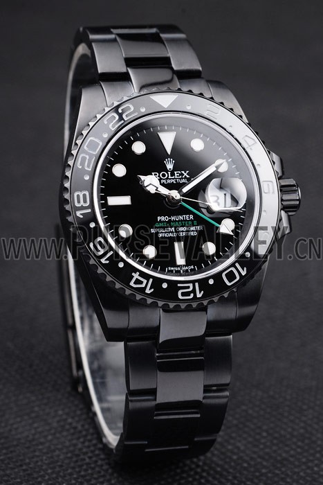 Rolex Swiss GMT Master II Pro-Hunter Black Steel Strap Black Dial