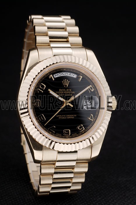Rolex Swiss DayDate Gold Stainless Steel Ribbed Bezel Black Dial 41998