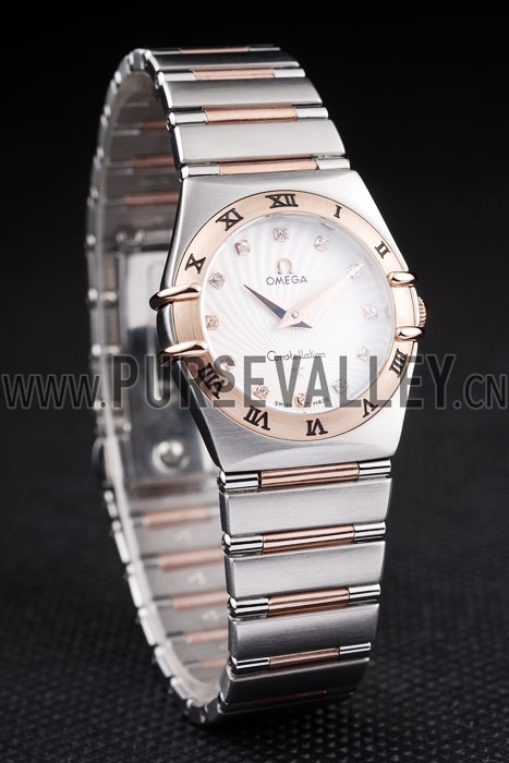 Omega Swiss Constellation Jewelry Rose Gold Case Small Radial Emblem White Dial