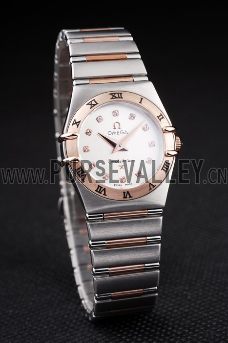 Omega Swiss Constellation Jewelry Rose Gold Case White Dial 98123