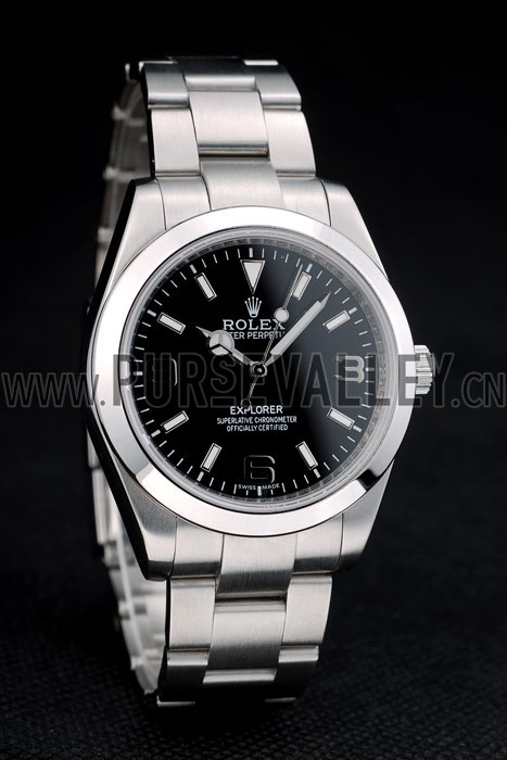 Rolex Swiss Explorer Stainless Steel Bezel Black Dial 42002