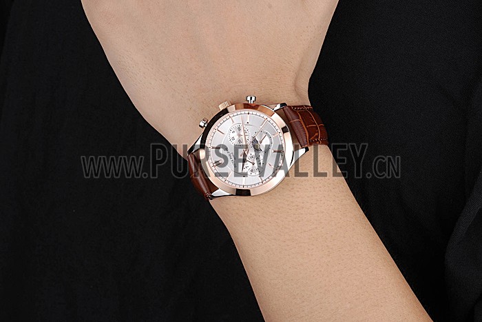 Patek Philippe Moonphase Chronograph White Dial Gold Case Brown Leather Strap 622843