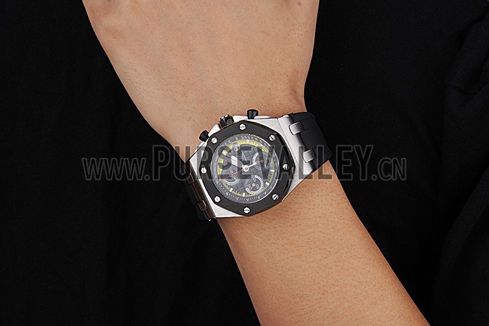 Swiss Audemars Piguet Royal Oak Offshore Black And Yellow Dial Stainless Steel Case Black Rubber Strap 622855