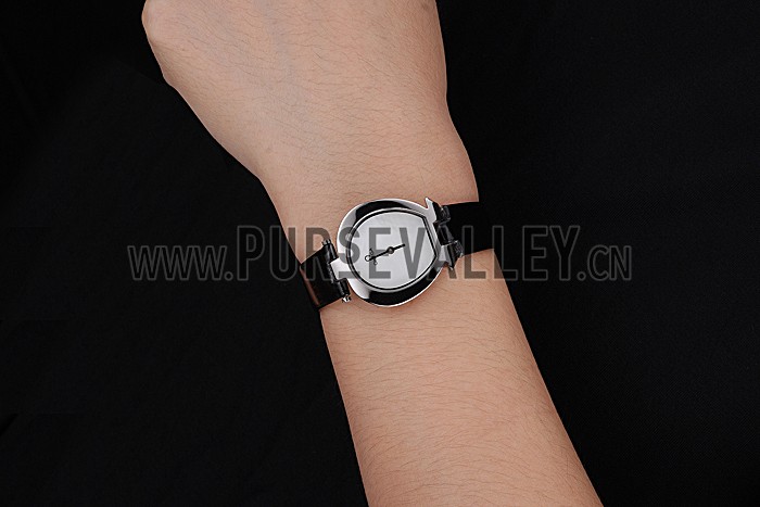Omega Ladies Watch White Dial Stainless Steel Case Black Leather Strap 622818