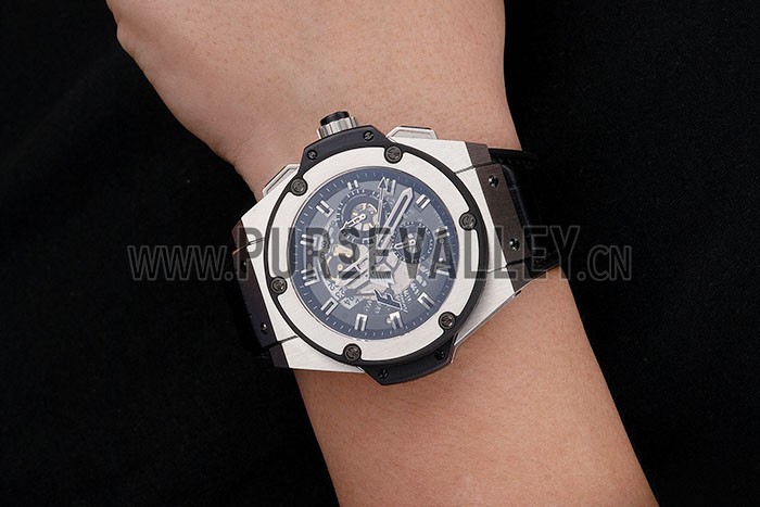 Swiss Hublot Big Bang Limited Edition Formula 1 Black Skeletonised Dial Steel Case Black Leather Strap 622883