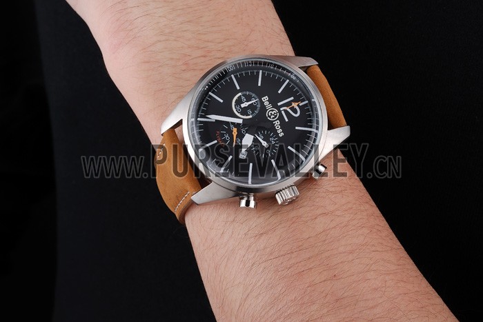 Bell and Ross BR126 Flyback Black Dial Silver Case Brown Suede Leather Strap