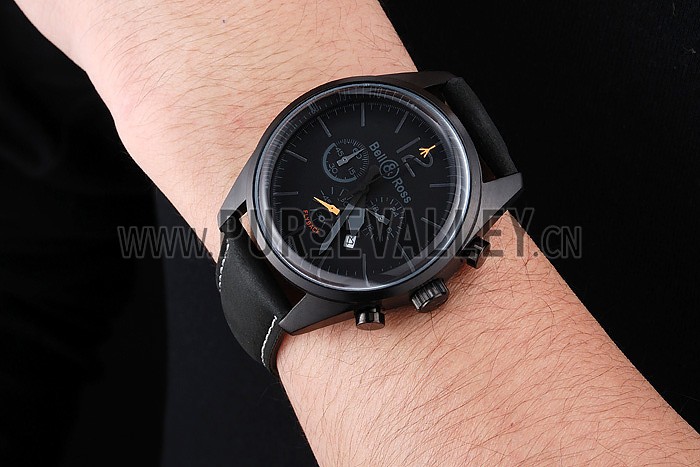 Bell and Ross BR126 Flyback Black Dial Black Case Black Suede Leather Strap