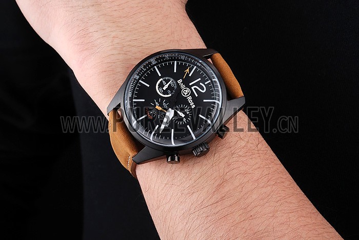Bell and Ross BR126 Flyback Black Dial Black Case Brown Suede Leather Strap