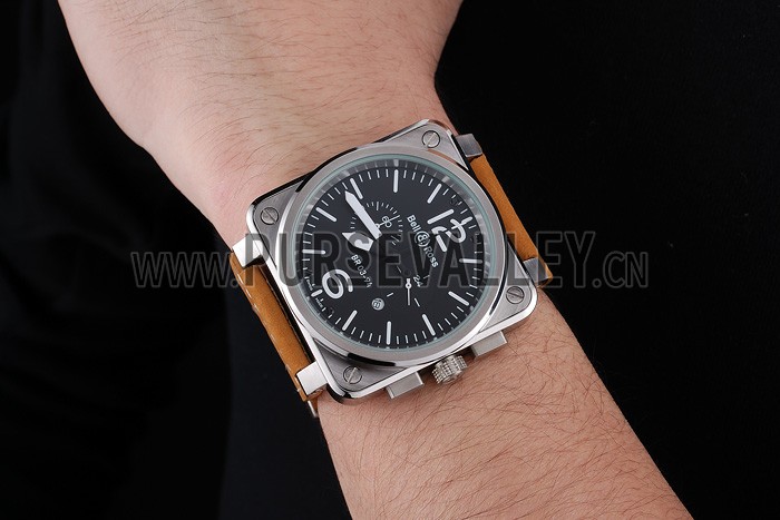 Bell and Ross BR 03-94 Black Dial Silver Case Brown Leather Strap