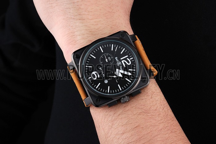 Bell and Ross BR 03-94 Black Dial Black Case Beige Leather Strap