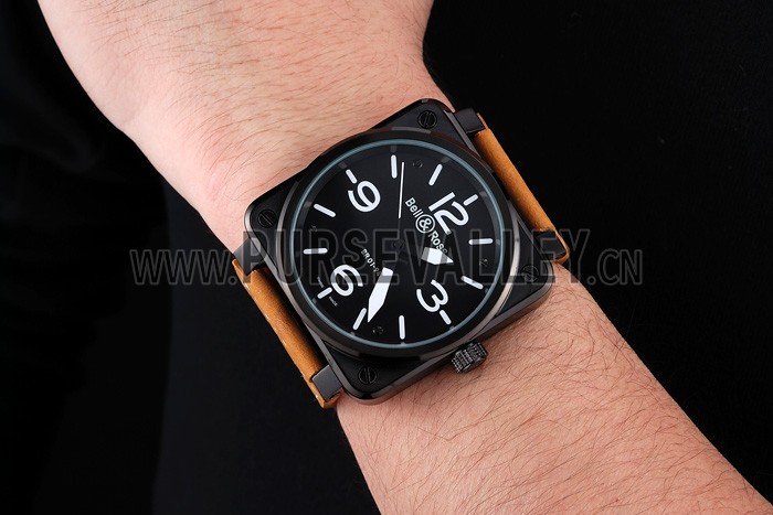 Bell and Ross BR 01-94 Black Dial Black Case Brown Leather Strap
