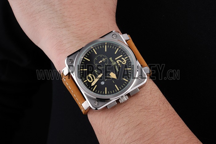 Bell and Ross BR 03-94 Black Dial Silver Case Brown Leather Strap