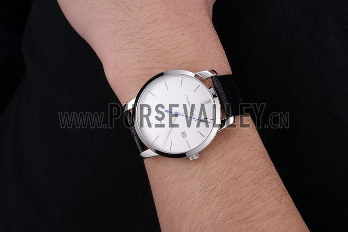 Swiss Girard-Perregaux 1966 White Dial Silver Case Black Leather Strap
