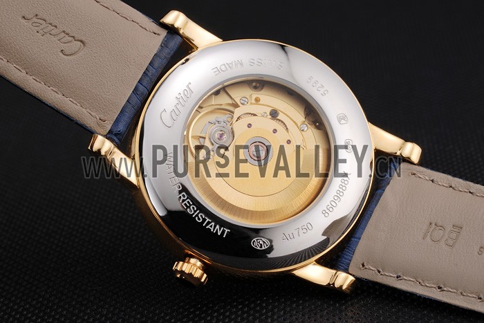 Swiss Cartier Ronde Solo Blue Dial Gold Diamond Case Blue Leather Strap