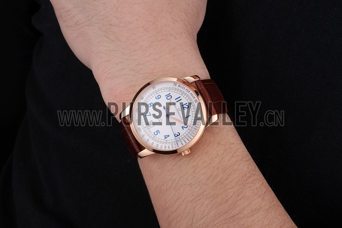 Swiss Girard-Perregaux 1966 Automatic White Dial Gold Case Blue Numerals Brown Leather Strap