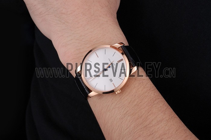 Swiss Girard-Perregaux 1966 White Dial Gold Case Black Leather Strap
