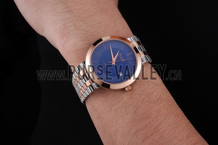 Swiss Piaget Traditional Blue Dial Gold Case Two Tones Stainless Steel Strap