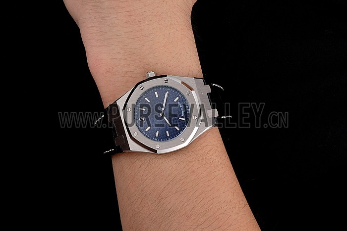 Audemars Piguet Royal Oak Fondation Blue Dial Stainless Steel Case Black Leather Strap