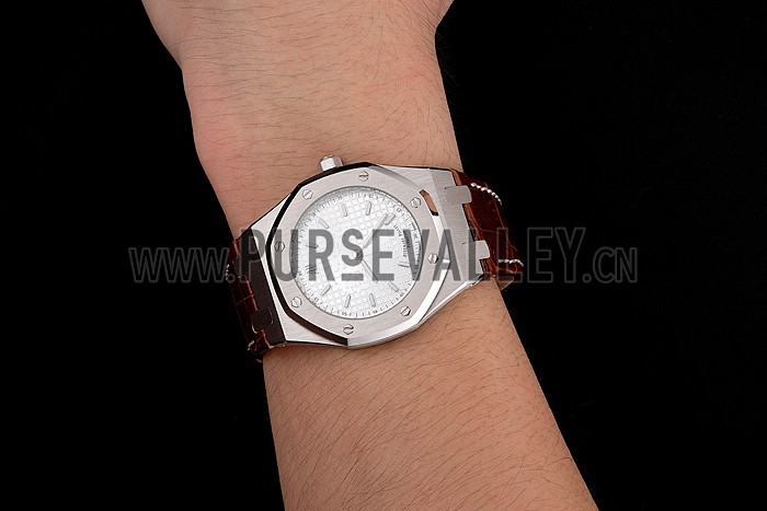 Audemars Piguet Royal Oak Fondation White Dial Stainless Steel Case Brown Leather Strap