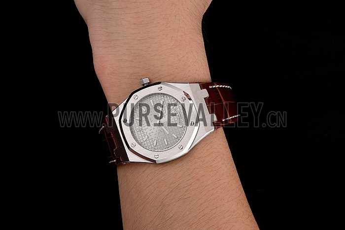 Audemars Piguet Royal Oak Fondation Gray Dial Stainless Steel Case Brown Leather Strap