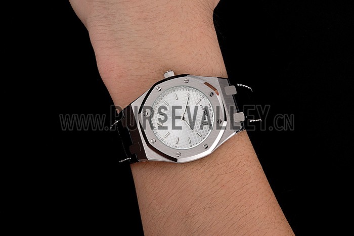 Audemars Piguet Royal Oak Fondation Silver Dial Stainless Steel Case Black Leather Strap