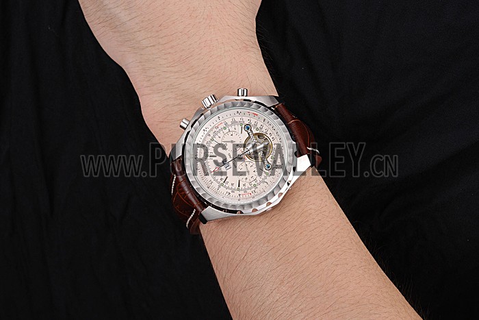 Breitling Bentley Mulliner Tourbillon White Dial Stainless Steel Case Brown Leather Strap 622729