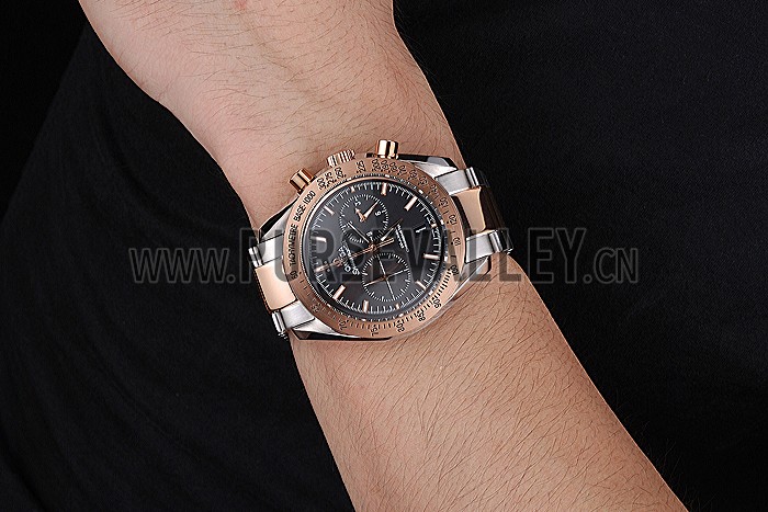 Omega Speedmaster Black Dial Gold Bezel Stainless Steel Case Two Tone Bracelet 622804