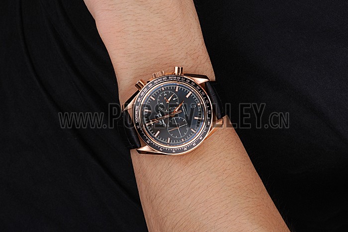Omega Speedmaster Black Dial Gold Case Black Leather Strap 622809