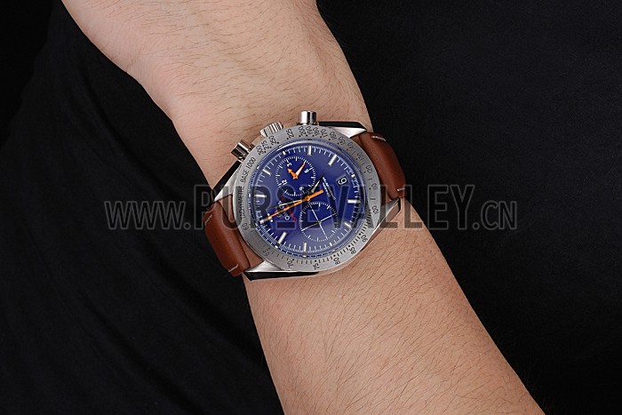 Omega Speedmaster Blue Dial Stainless Steel Case Brown Leather Strap 622807