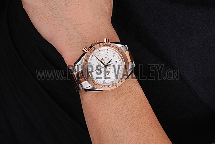 Omega Speedmaster White Dial Gold Bezel Stainless Steel Case Two Tone Bracelet 622803