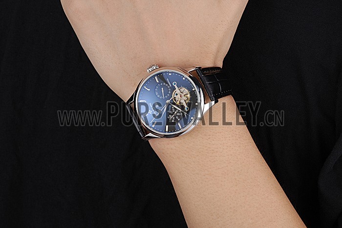 Patek Philippe Day Date Tourbillon Black Dial Stainless Steel Case Black Leather Strap 622839