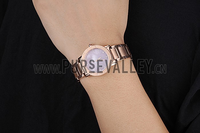Bvlgari Solotempo Plum Dial With Diamonds Rose Gold Case And Bracelet 622743