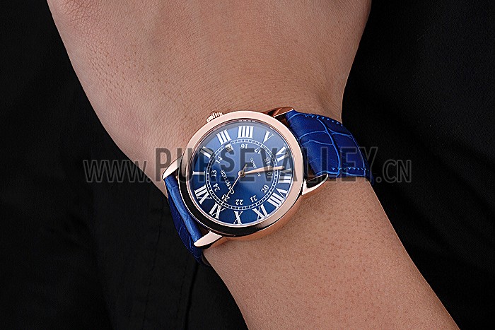 Swiss Cartier Ronde Solo Gold Case Blue Dial Roman Numerals 622203