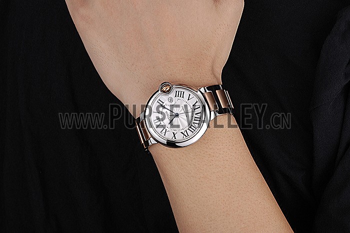 Swiss Cartier Ballon Bleu 42mm Silver Dial Stainless Steel Case Two Tone Rose Gold Bracelet 622875