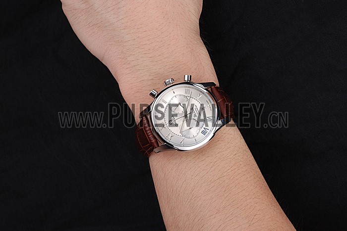 Omega DeVille Silver Bezel with White Dial and Brown Leather Strap 621566