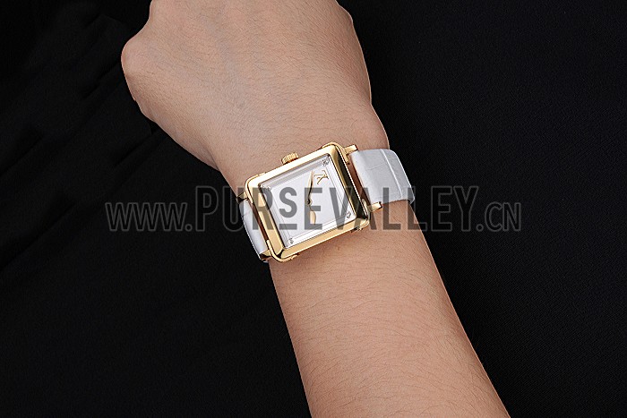Louis Vuitton Emprise White Dial Gold Case White Leather Strap 622786