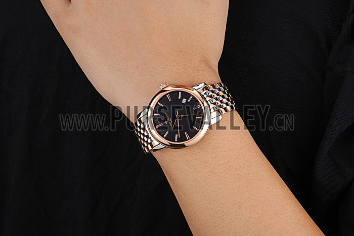 Vacheron Constantin Patrimony Black Dial Rose Gold Case Two Tone Bracelet 62293