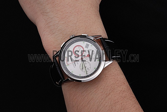 Longines Column Wheel White Dial Silver Stainless Steel Case Black Leather Strap