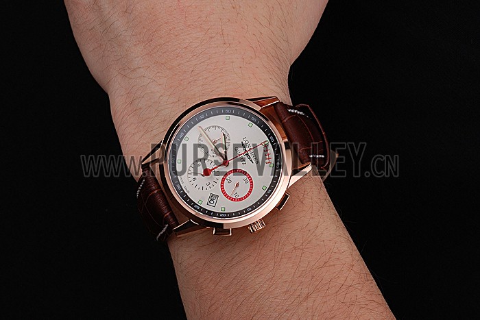 Longines Column Wheel White Dial Gold Case Brown Leather Strap