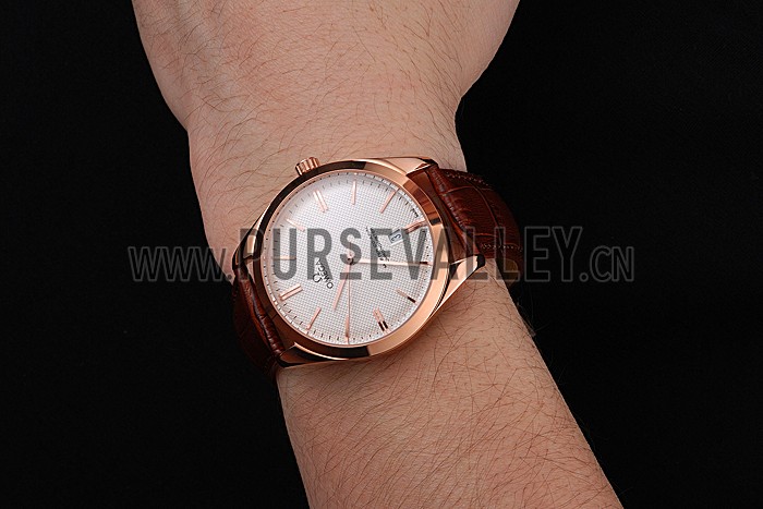 Omega Tresor Master Co-Axial White Dial Rose Gold Case Brown Leather Strap