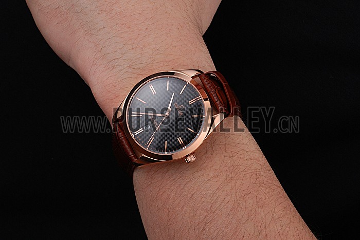 Omega Tresor Master Co-Axial Black Dial Rose Gold Case Brown Leather Strap
