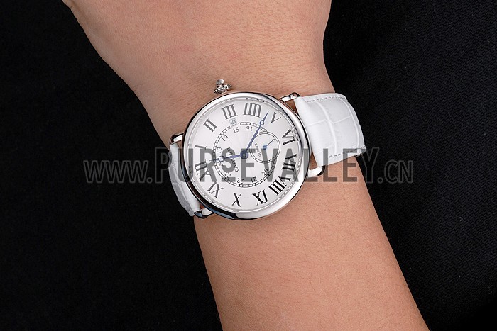Cartier Ronde Louis Cartier White Dial Stainless Steel Case White Leather Strap