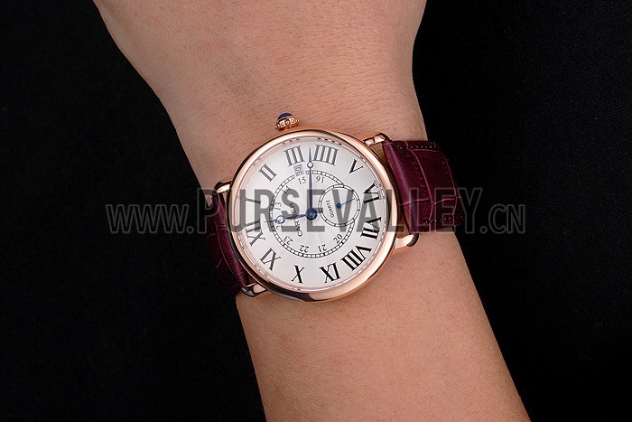 Cartier Ronde Louis Cartier White Dial Gold Case Purple Leather Strap