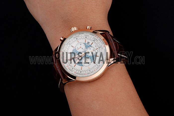 Breitling Chronomat Blue Dial Stainless Steel Case Gold Bezel Blue Leather Strap