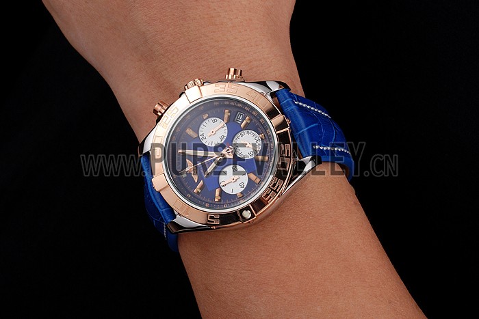 Breitling Chronomat Patrouille De France Blue Dial Stainless Steel Case Blue Leather Strap